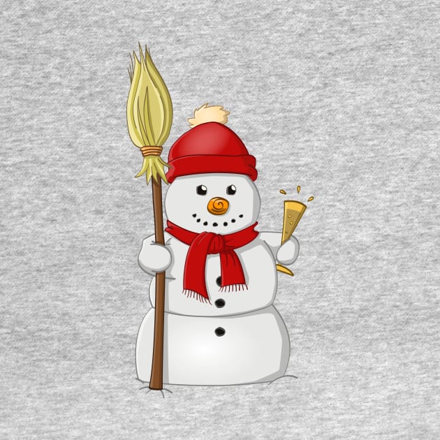 Cartoon style drawing of a funny snowman with red bonnet by Stefs-Red-Shop